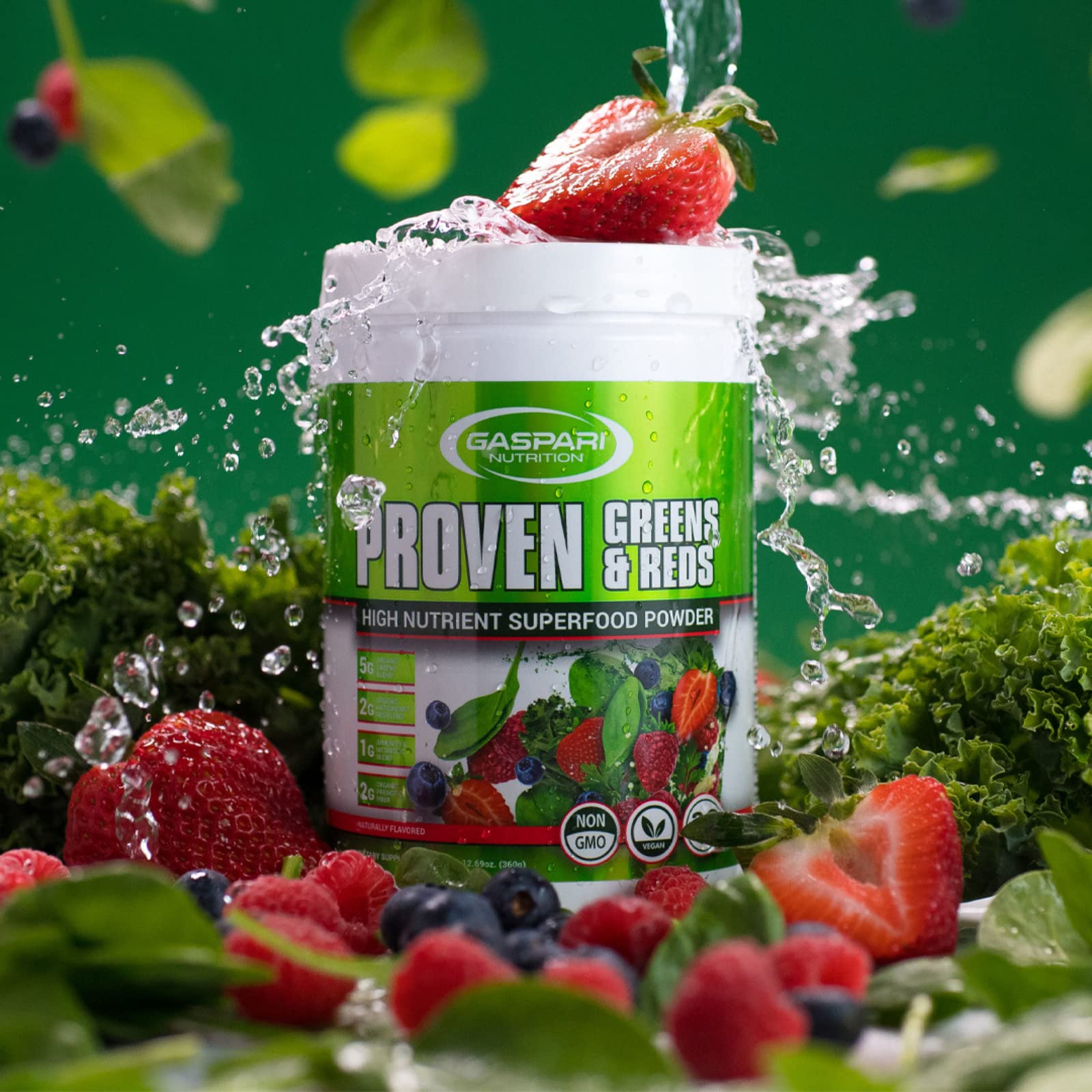 Gaspari Nutrition Greens & Reds en envase de 30 porciones para uso diario.