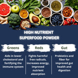 Gaspari Nutrition Greens & Reds aporta fibra y probióticos para salud digestiva.