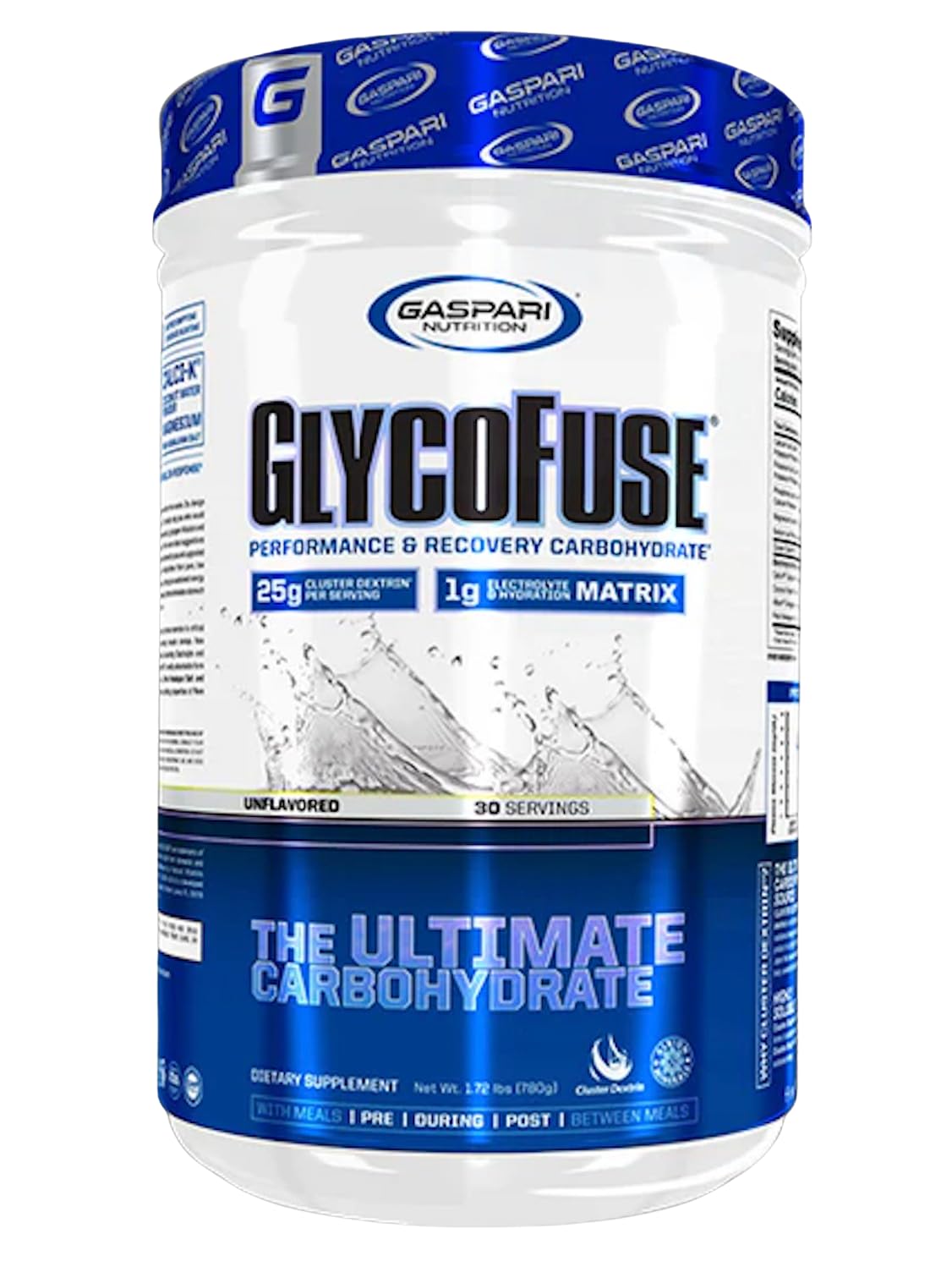 Gaspari Glycofuse: botella visible para energía sostenida durante entrenos prolongados.