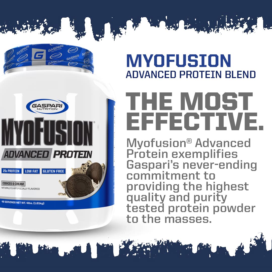 Gaspari Nutrition Myofusion Advanced Protein etiqueta frontal, sabor destacado