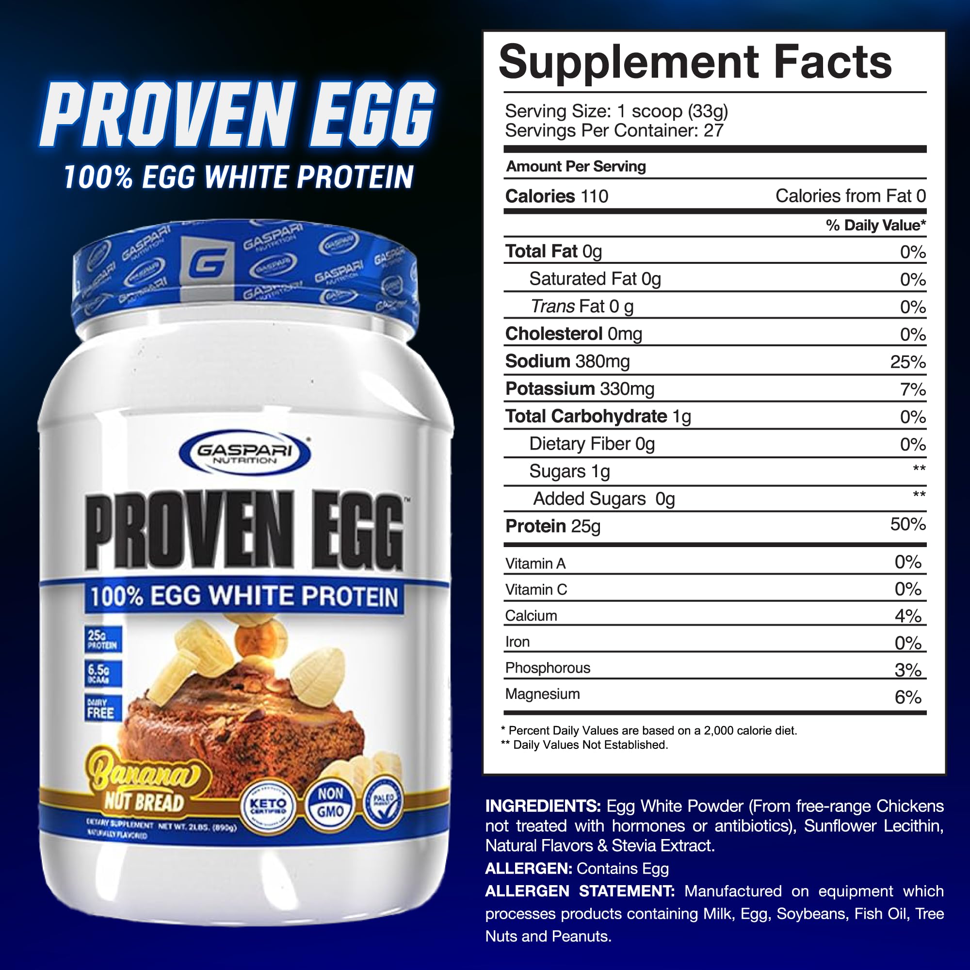 Gaspari Proven Egg, mezcla en vaso, fácil preparación y rápida absorción.
