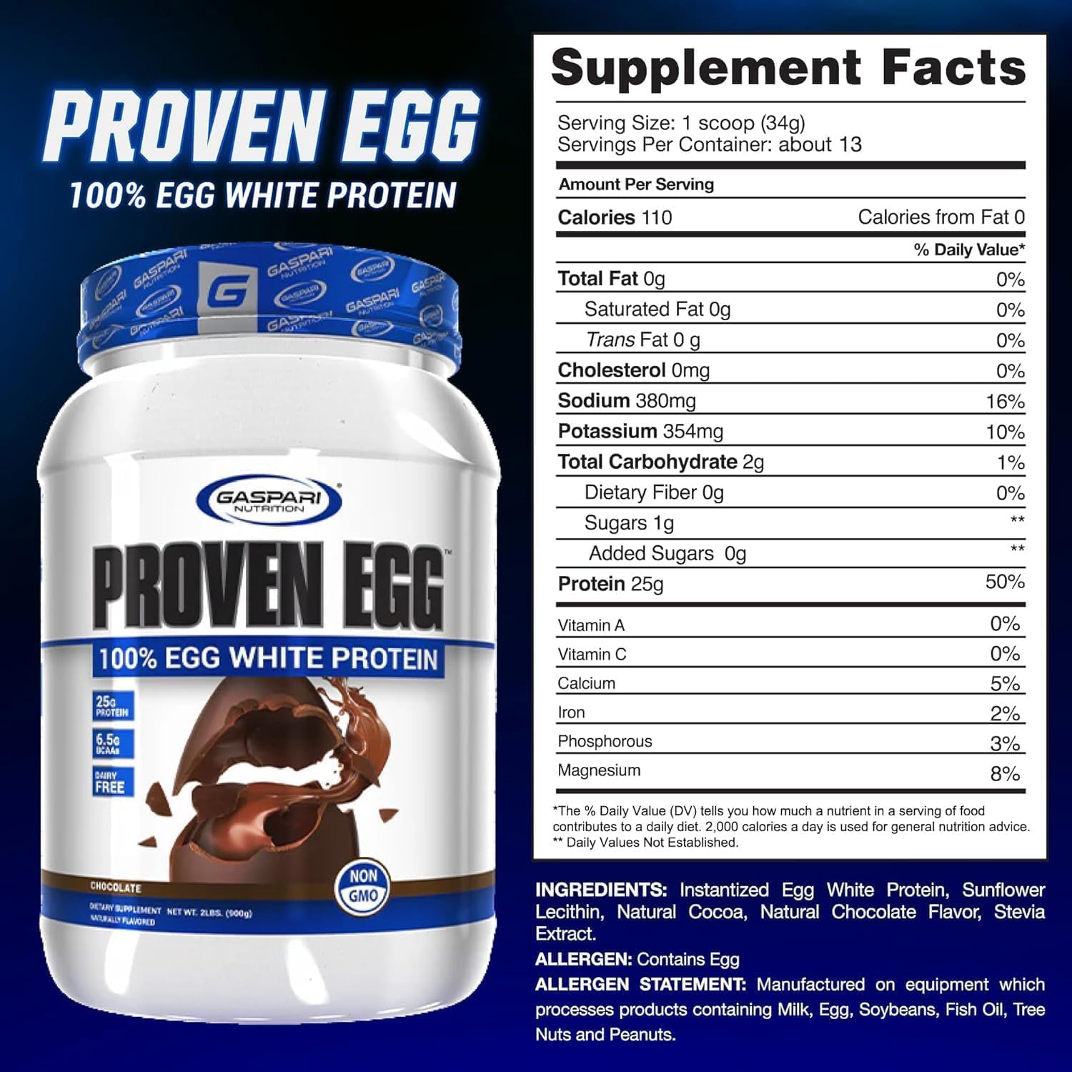 Gaspari Proven proteína clara de huevo dosis sobre cuchara para batidos rápidos.