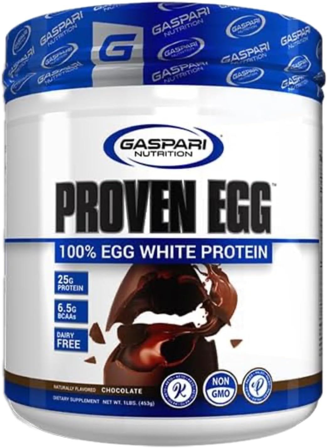 Gaspari Proven proteína clara de huevo en pote, opción limpia para desayunos proteicos.