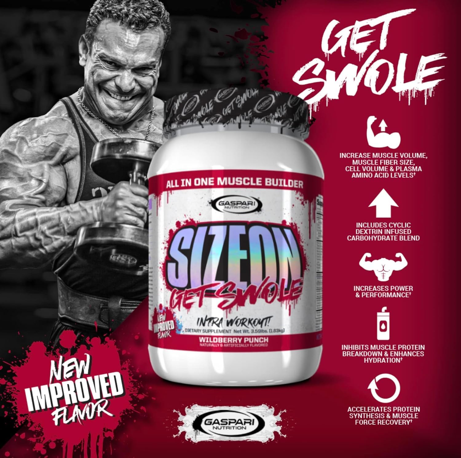 Gaspari SizeOn: verter en vaso para consumo inmediato durante el entrenamiento sostenido.