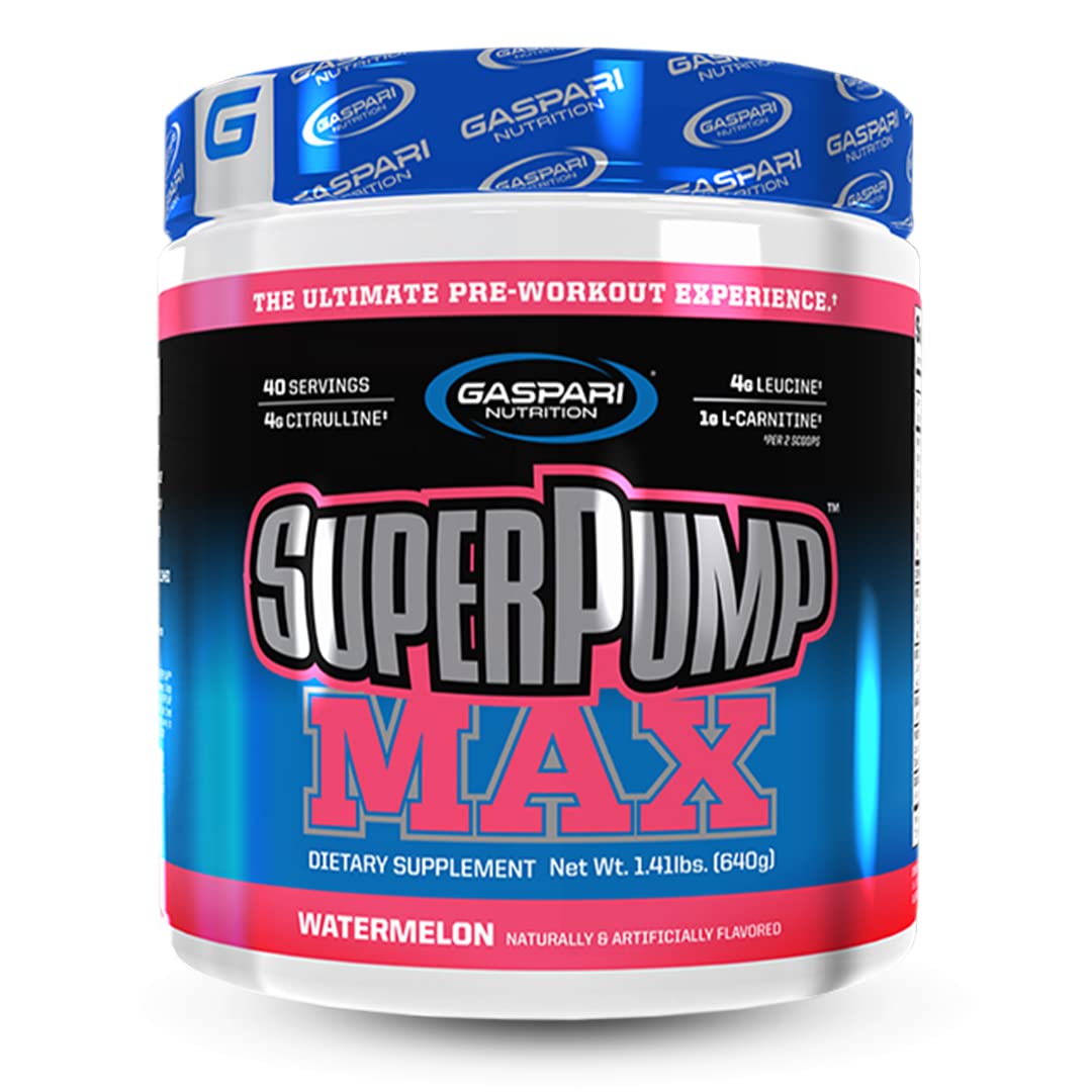 Gaspari SuperPump Max, lata de suplemento para energía de entrenamiento.