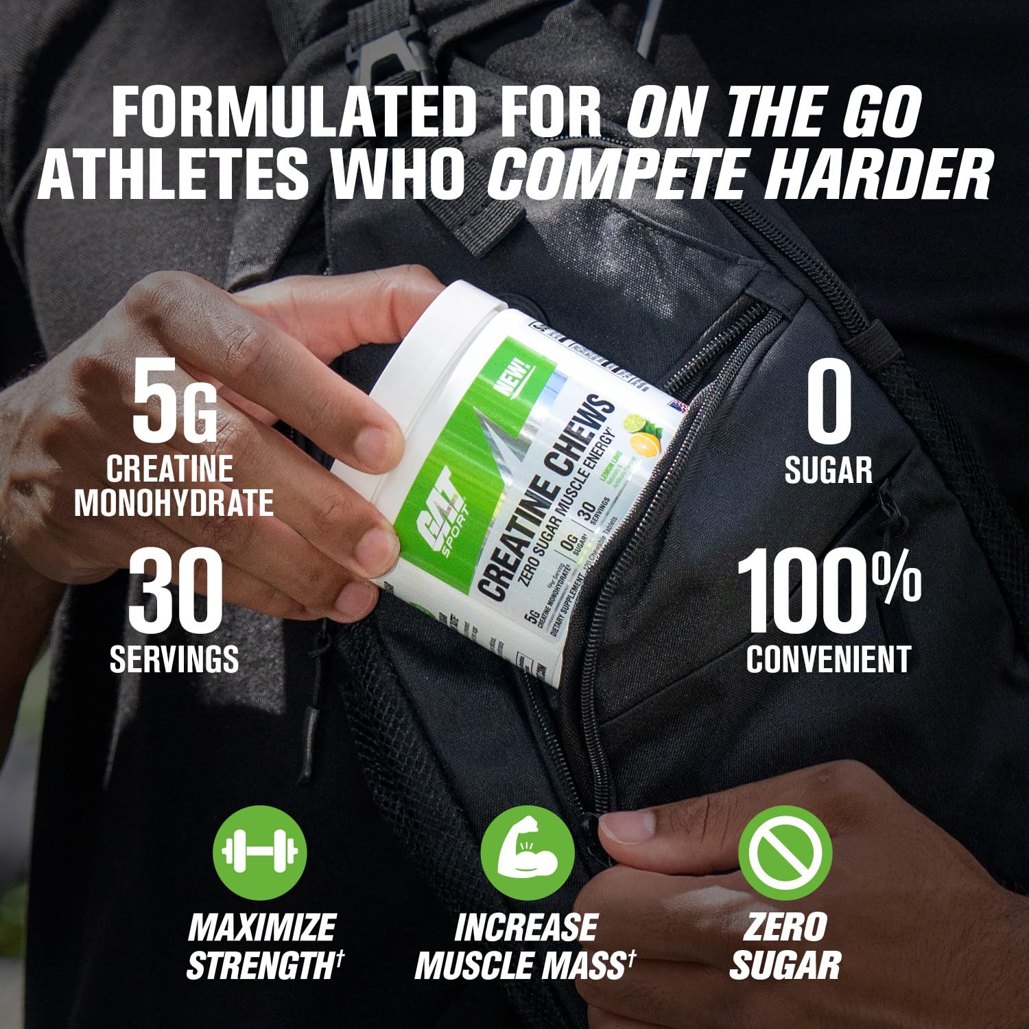 GAT SPORT Creatine Chews masticables, sabor fruta-punch, sin azúcar.