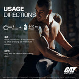 Etiqueta de GAT SPORT Flexx EAAs con aminoácidos esenciales en primer plano.