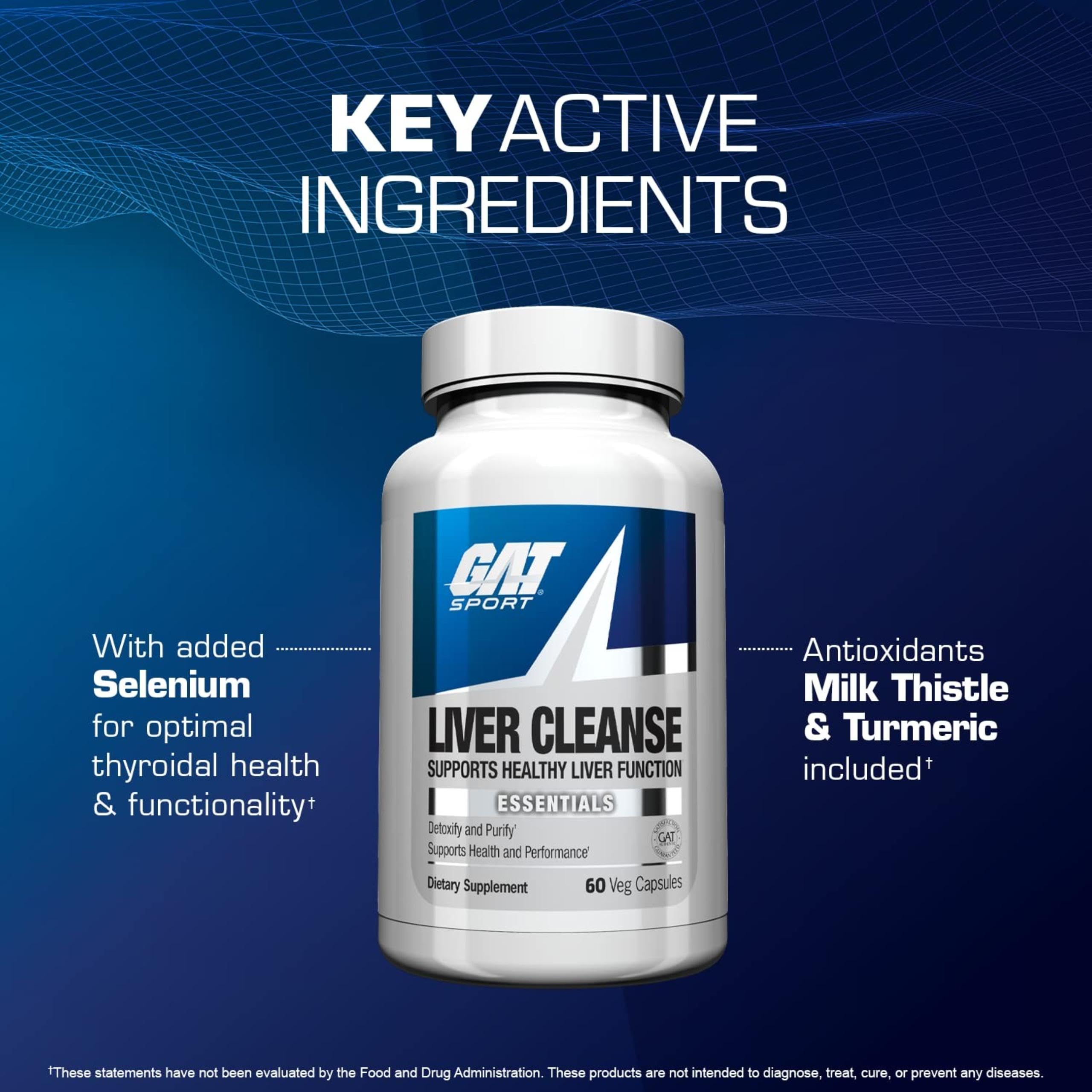GAT SPORT Limpiador Hepático Multivitamínico: detalle de etiqueta con ingredientes clave.