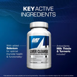 GAT SPORT Limpiador Hepático Multivitamínico: detalle de etiqueta con ingredientes clave.