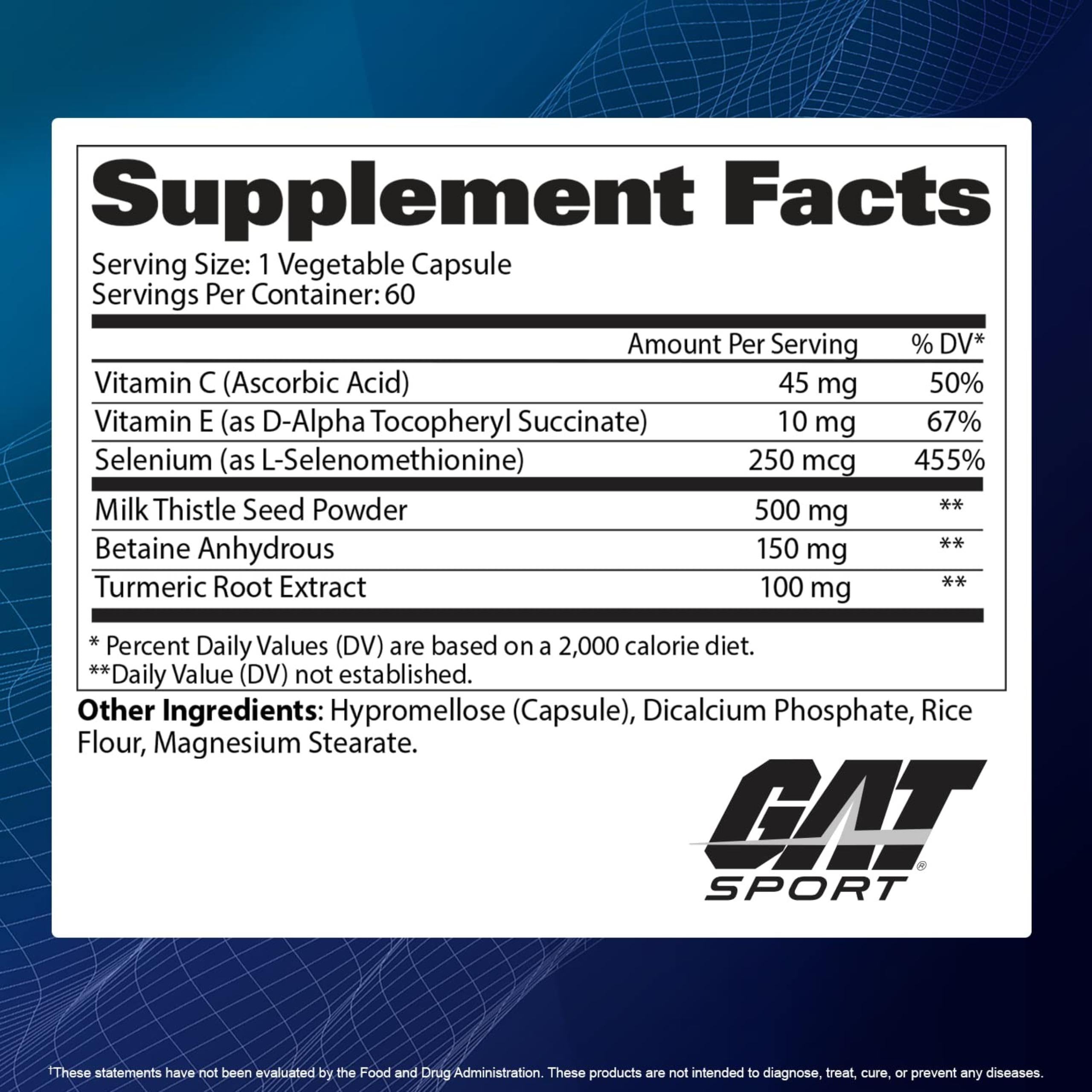 GAT SPORT Limpiador Hepático Multivitamínico: etiqueta clara con indicaciones y uso diario.