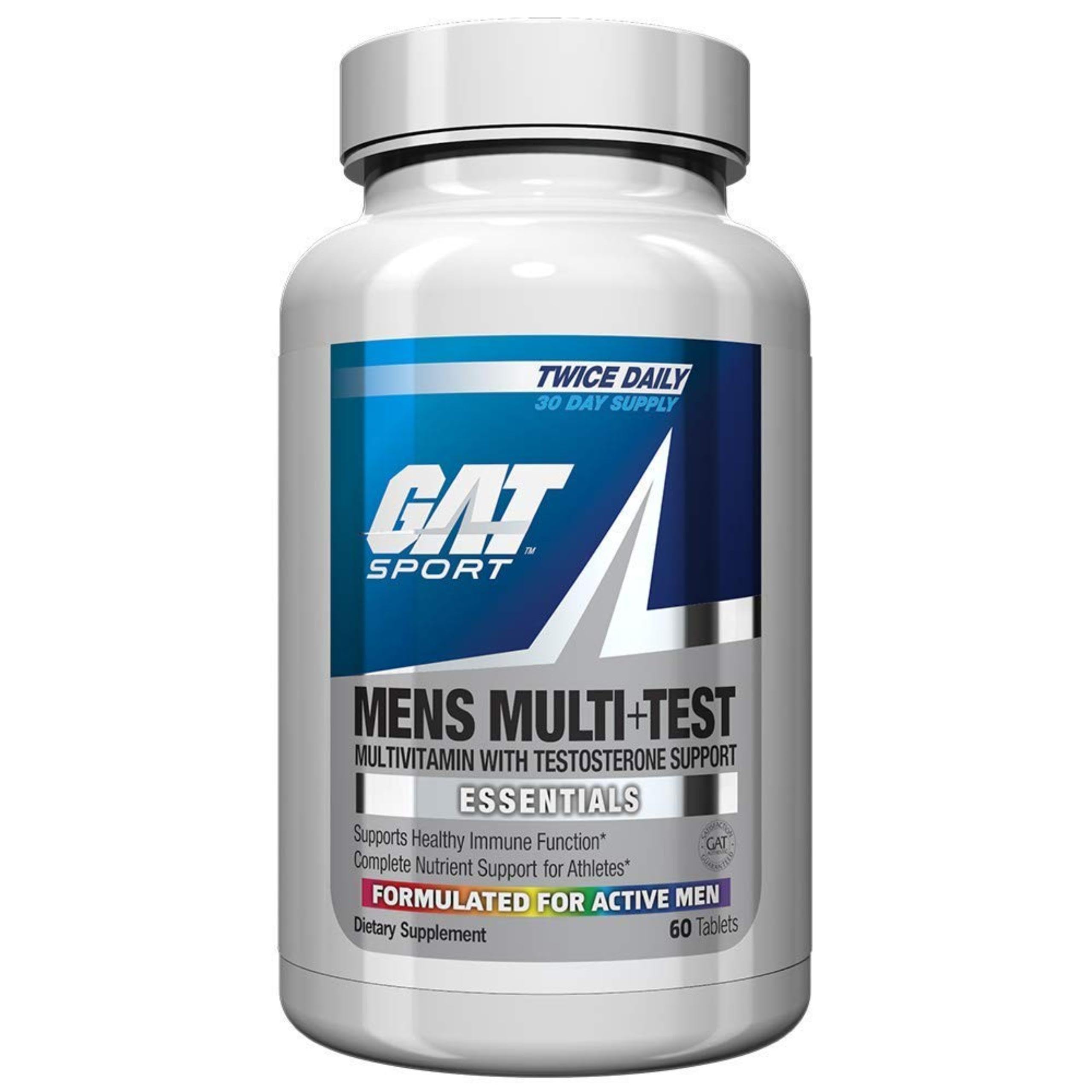 GAT SPORT Multi + Test, frente del bote, suplemento diario para energía y nutrición