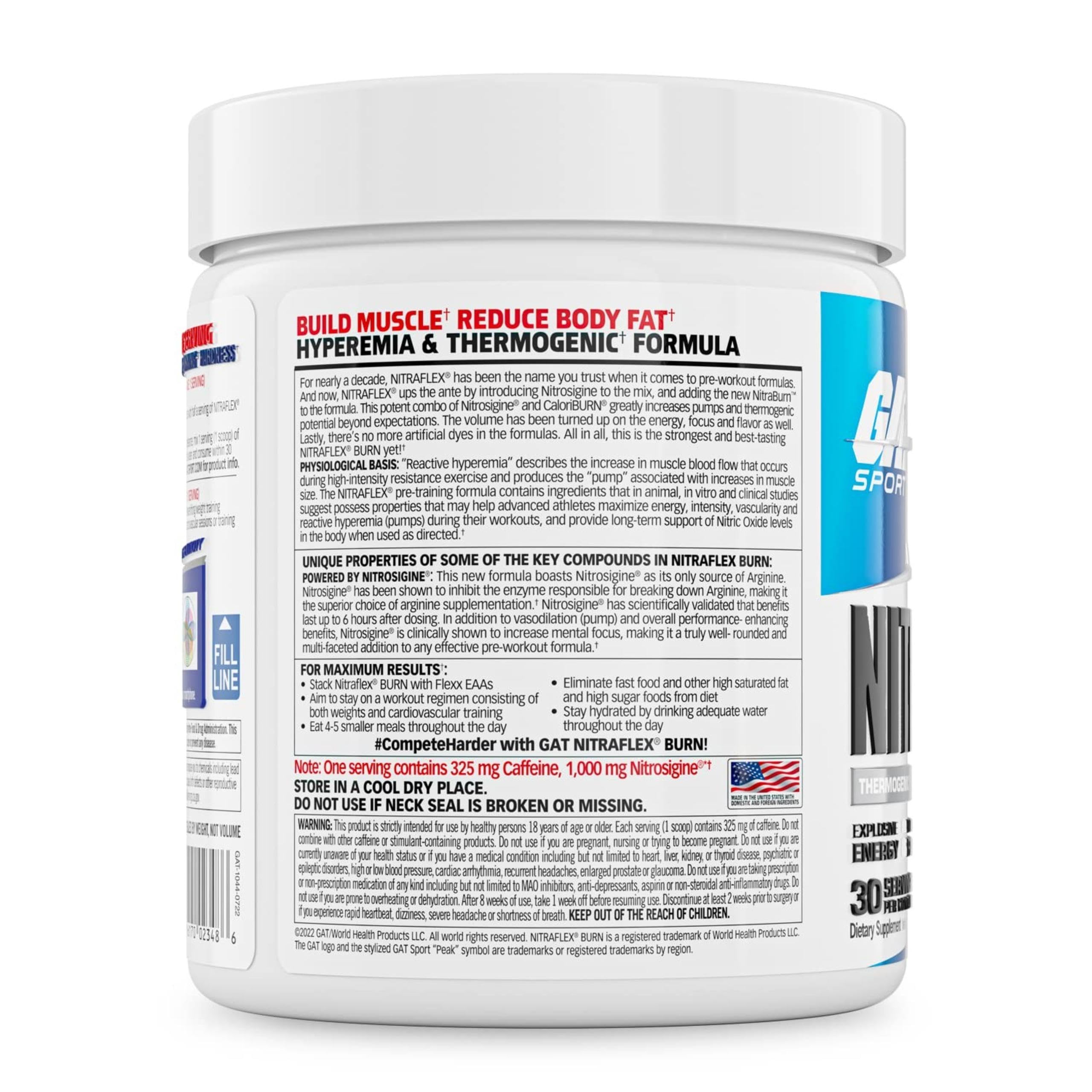 GAT SPORT Nitraflex Burn cuchara de dosis para preentrenamiento.