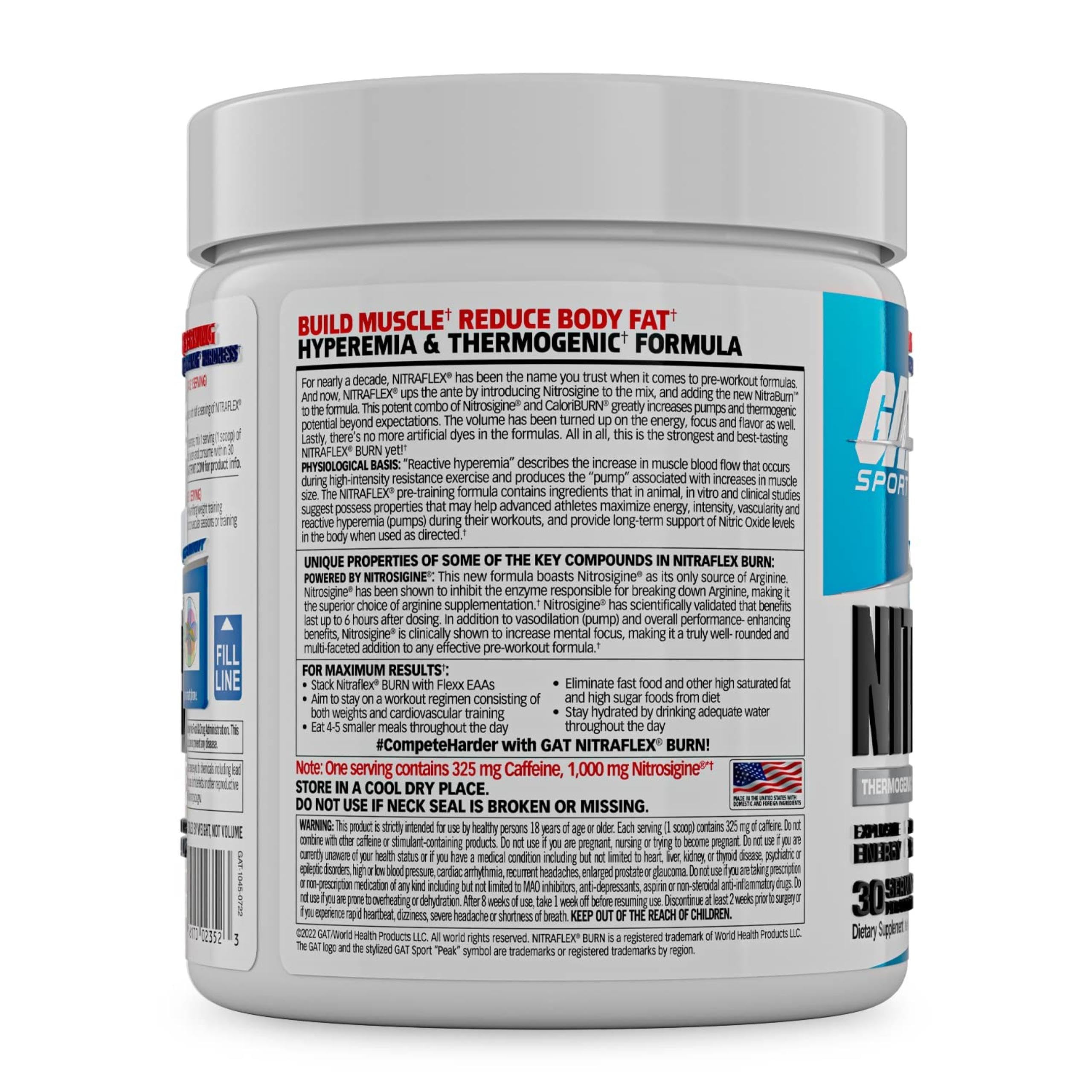GAT SPORT Nitraflex Burn – dosificador medidor facilita dosis consistentes.