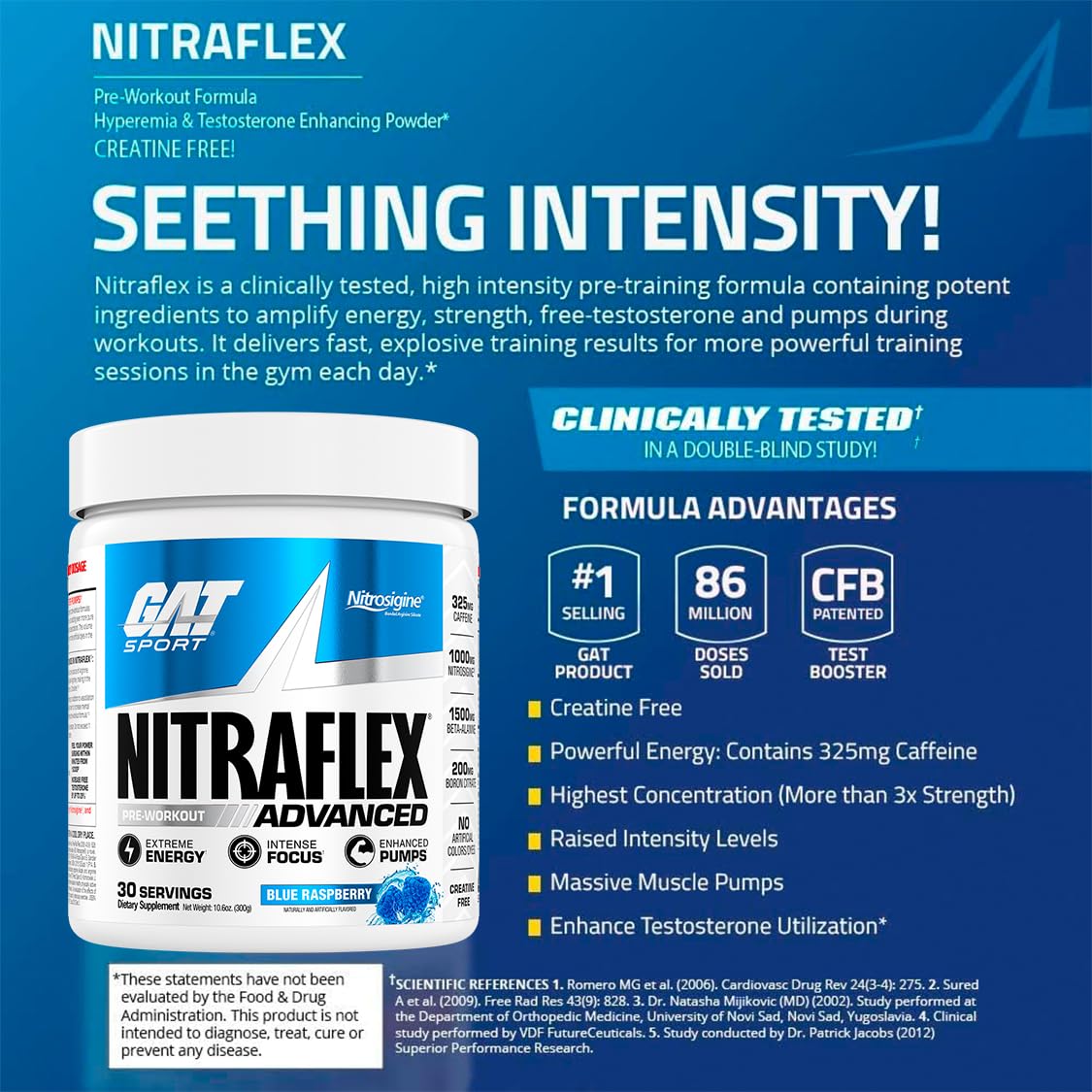 GAT SPORT Nitraflex, mezcla en vaso lista para beber pre-entrenamiento.