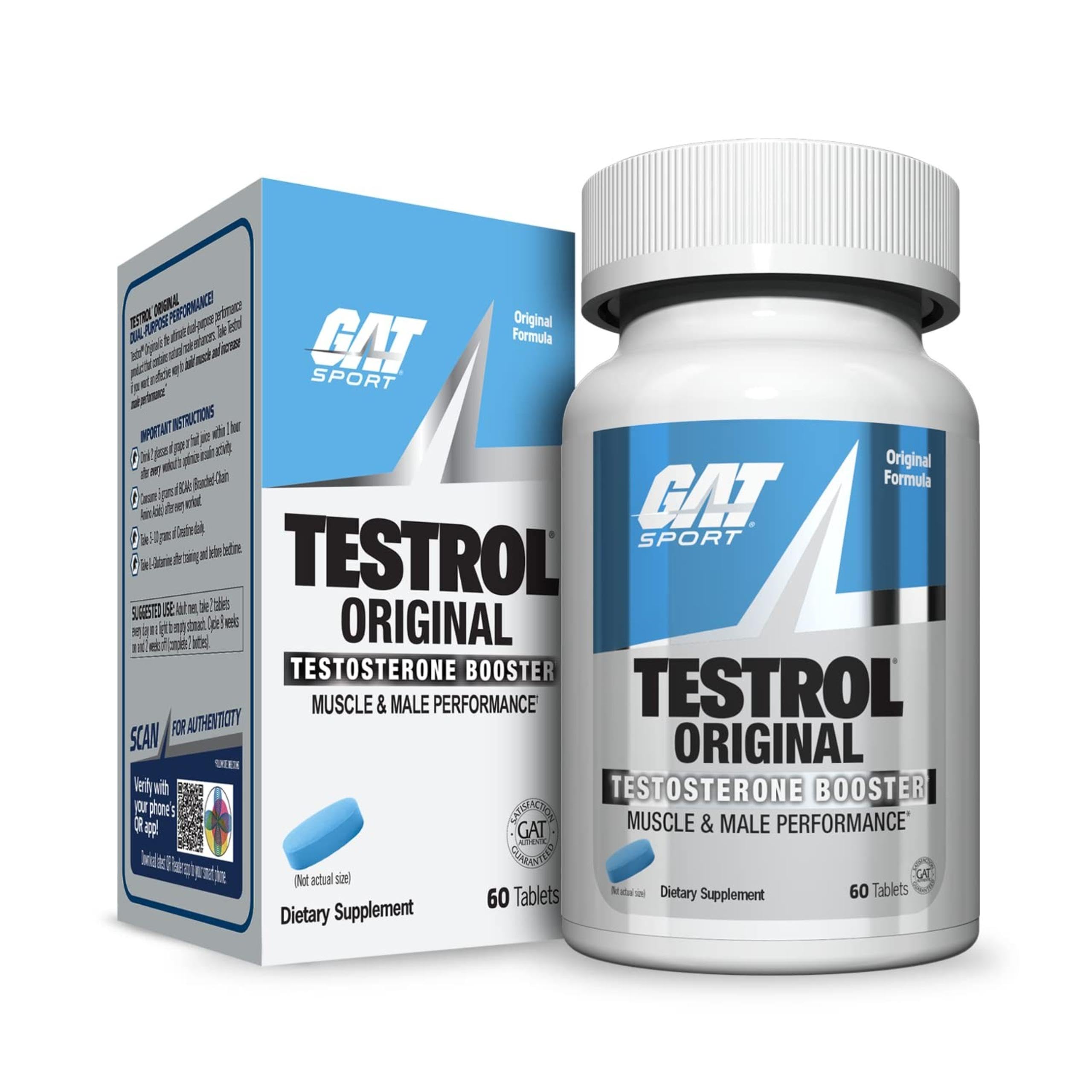 GAT SPORT Testrol envase: frasco compacto para uso diario y fácil de almacenar.