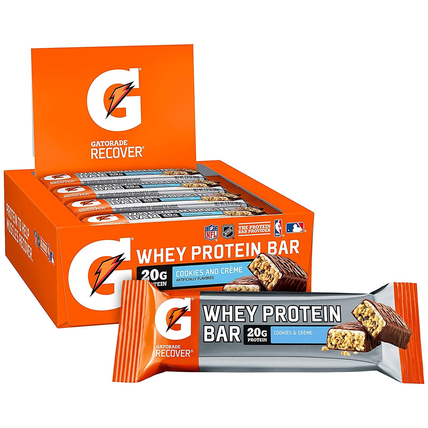 Barras de recuperación Gatorade, sabor Cookies & Creme, ideal para uso en gimnasio
