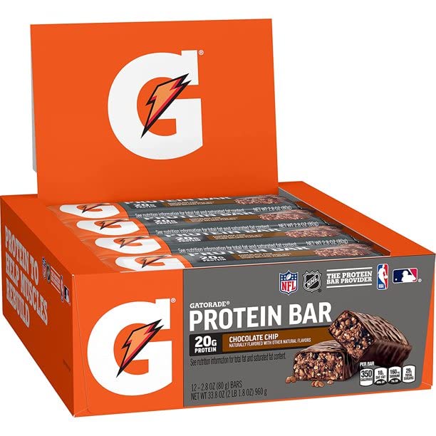 Gatorade Whey Protein Recover Bar con chispas de chocolate, ideal para recuperación post entrenamiento