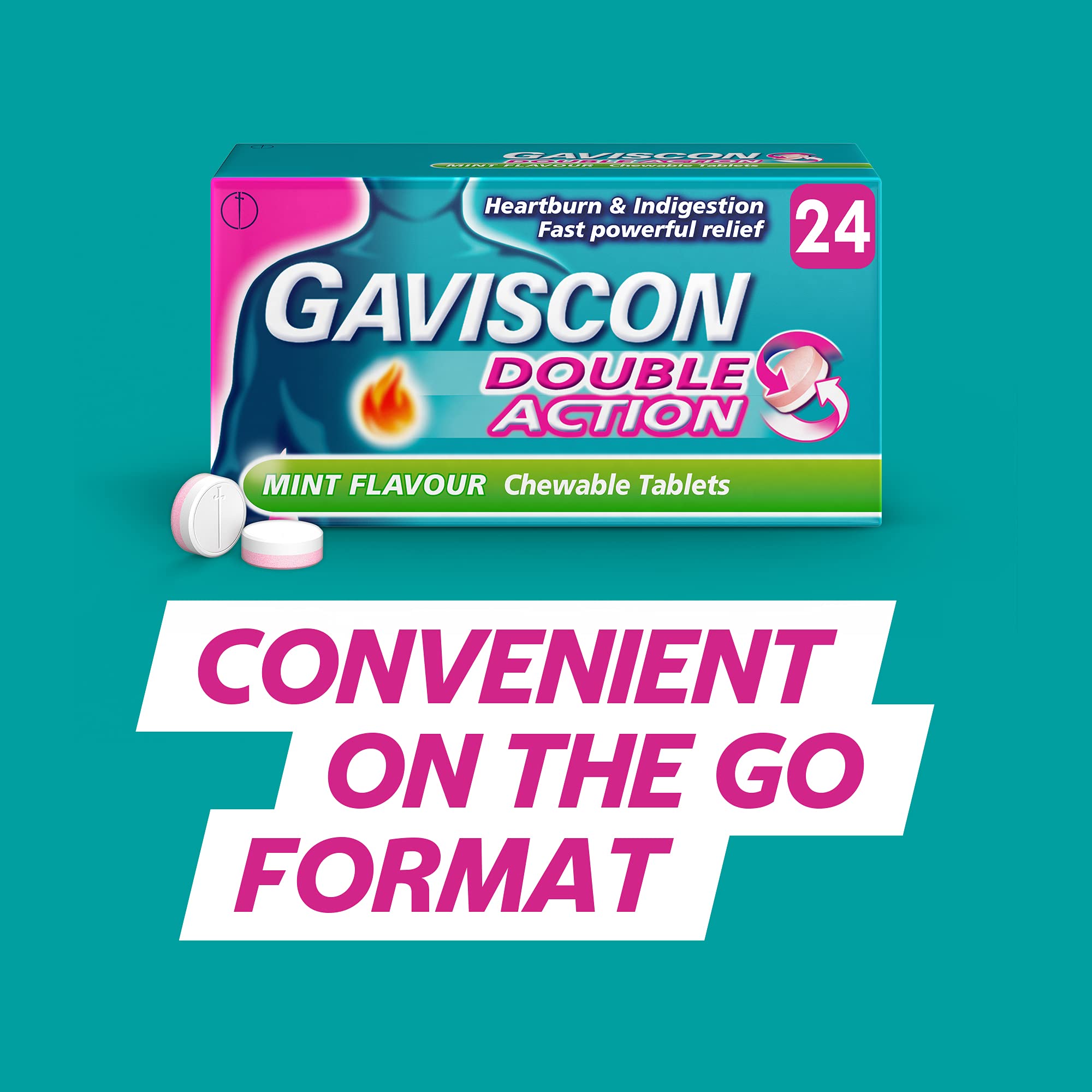 Gaviscon Doble Acción Tabletas Menta, caja de 24 unidades para iniciar el día.