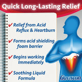 Gaviscon Extra Strength Líquido Fruta, envase frontal; uso diurno y nocturno recomendado.