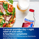 Gaviscon Extra Strength Líquido Fruta, tapa y cierre visibles; diseño seguro para toda la familia.