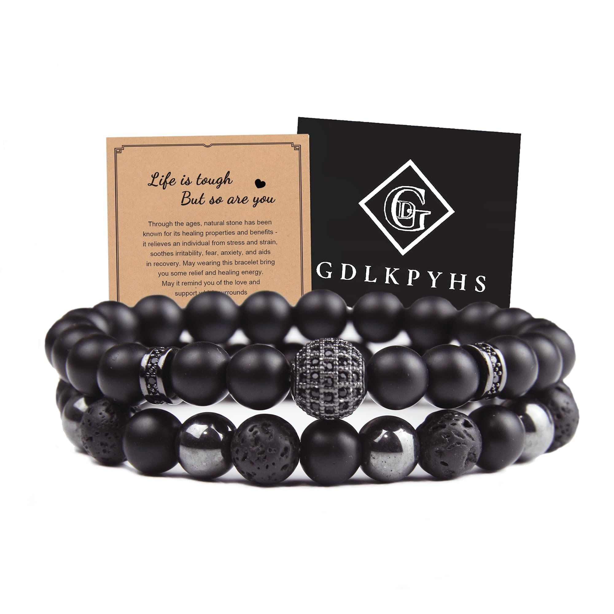 Pulsera GDLKPYHS de obsidiana negra con cuentas para protección diaria.