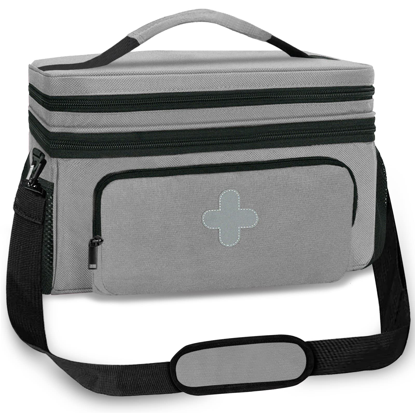 GDNasist bolsa medicina, compartimento superior con bandas elásticas para frascos pequeños.