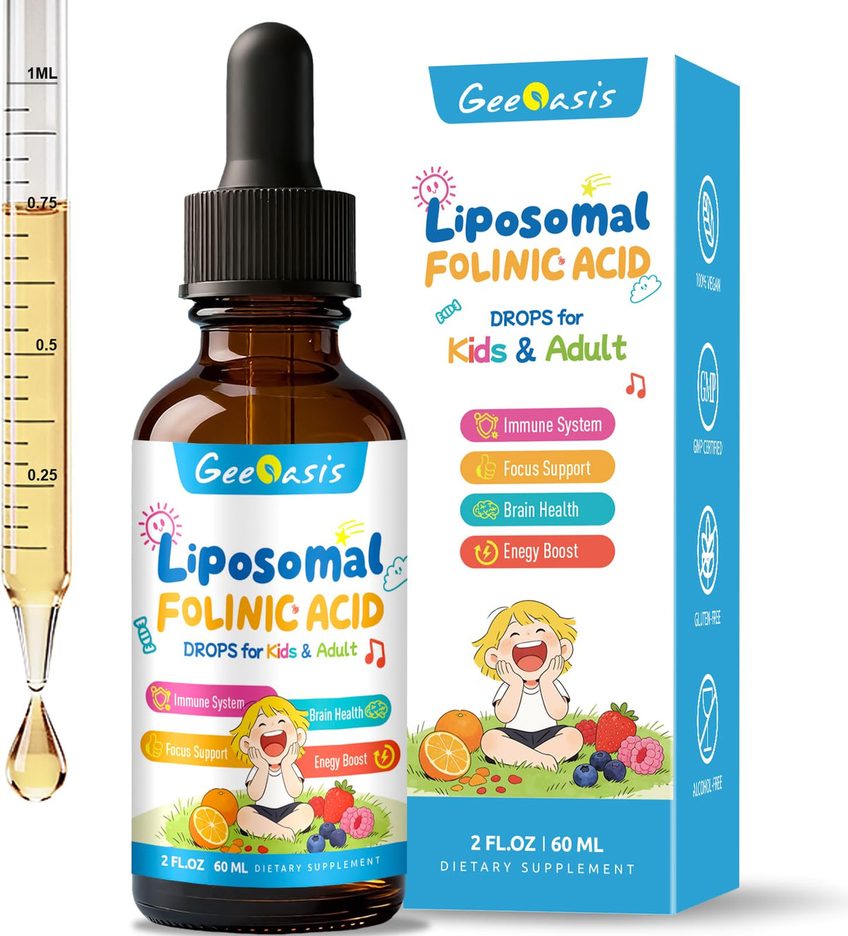 Geeoasis Drops botella frontal, fácil de usar para niños y adultos.