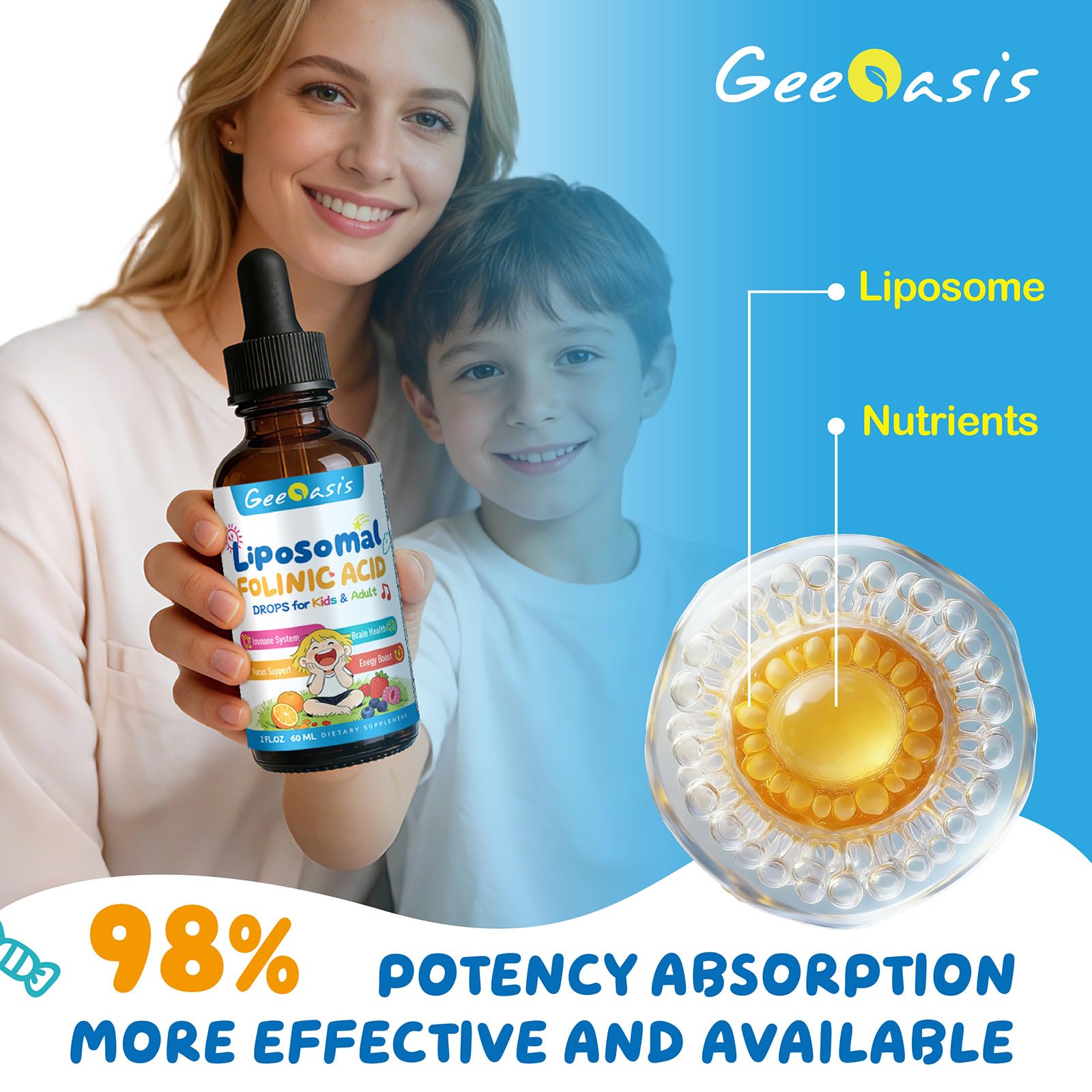 Geeoasis Drops dosis 2 ml para adultos, toma cómoda.