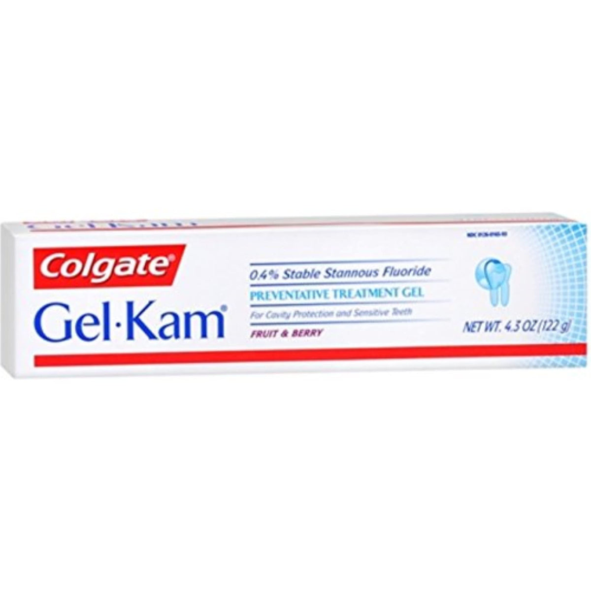 Gel-Kam gel fruta mora en frasco, uso diario para higiene bucal y sensibilidad.