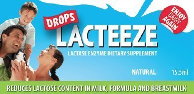Lacteeze Gotas de Gelda Scientific, frasco para facilitar la digestión de la lactosa al consumir lácteos.