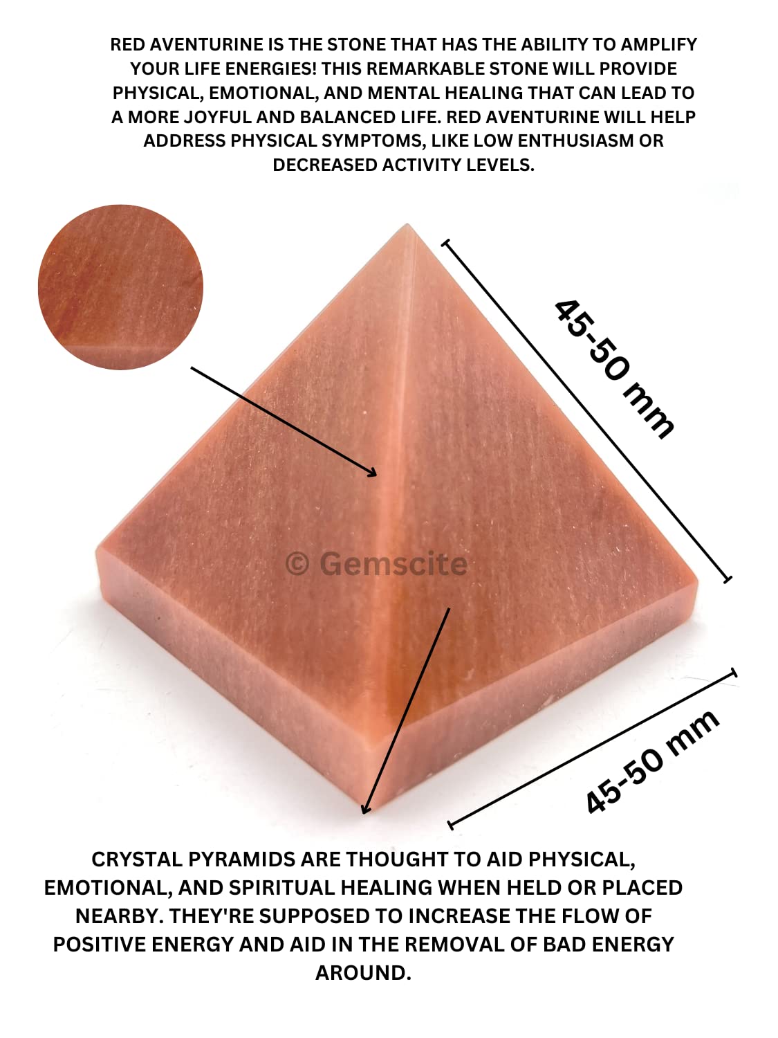 GEMSCITE Aventurina Roja: pirámide de cristal para capturar energía positiva