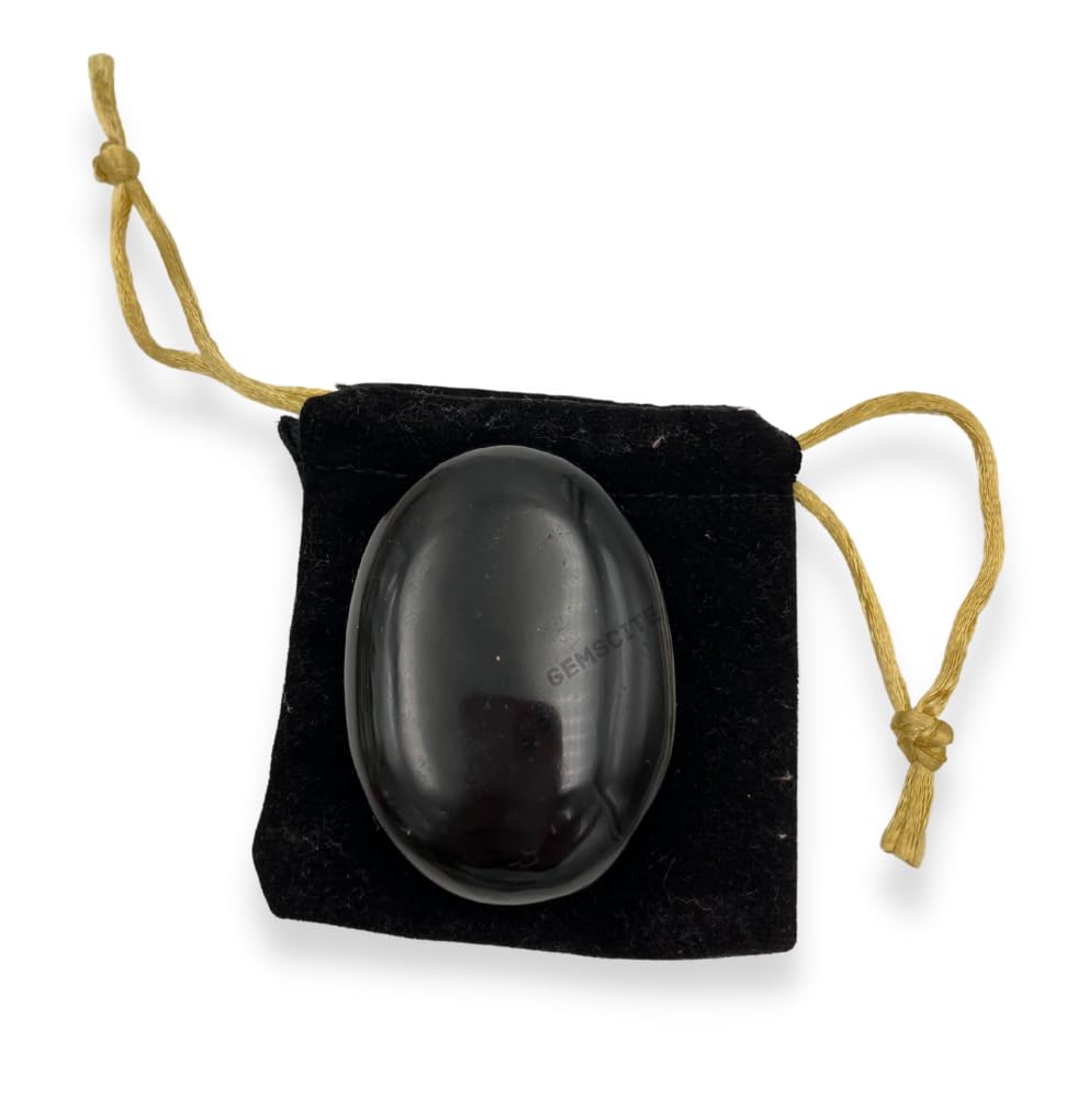 GEMSCITE piedra ágata negra palmar envuelta en terciopelo: presentada con funda protectora.