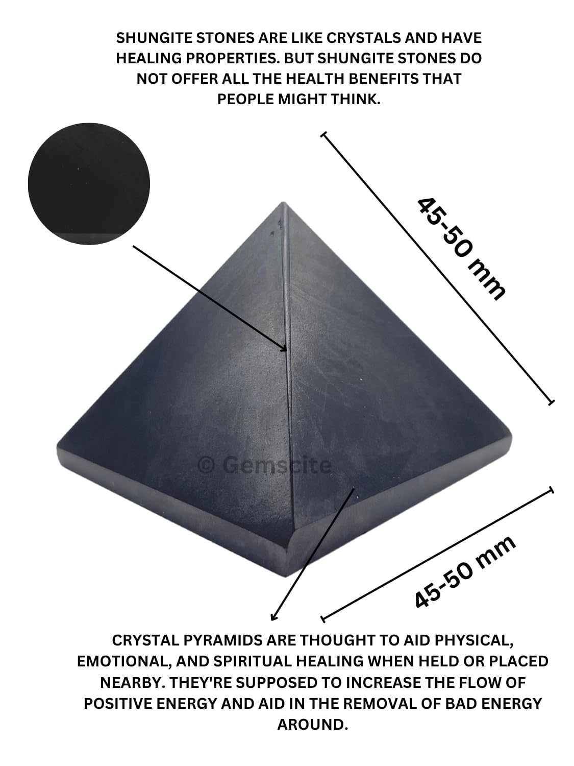 GEMSCITE pirámide shungite, bolsa de terciopelo incluida, regalo perfecto para quien valora la artesanía.