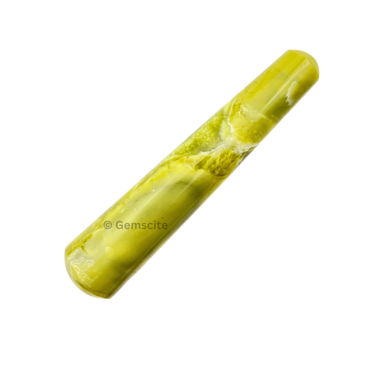 GEMSCITE varita serpentina primer plano, superficie lisa para contacto consciente