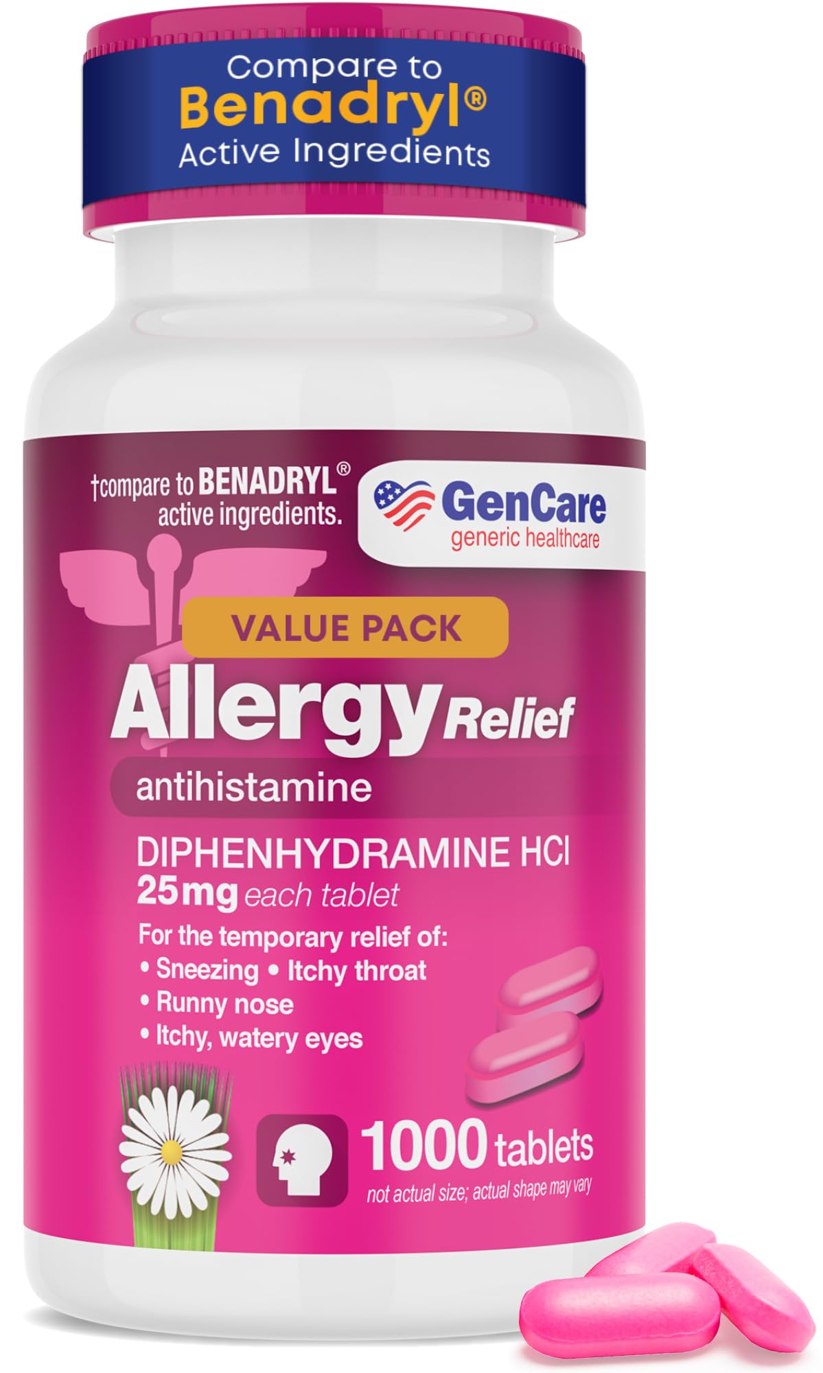 GenCare Alergia: botella de 1000 cápsulas para alivio rápido de síntomas.