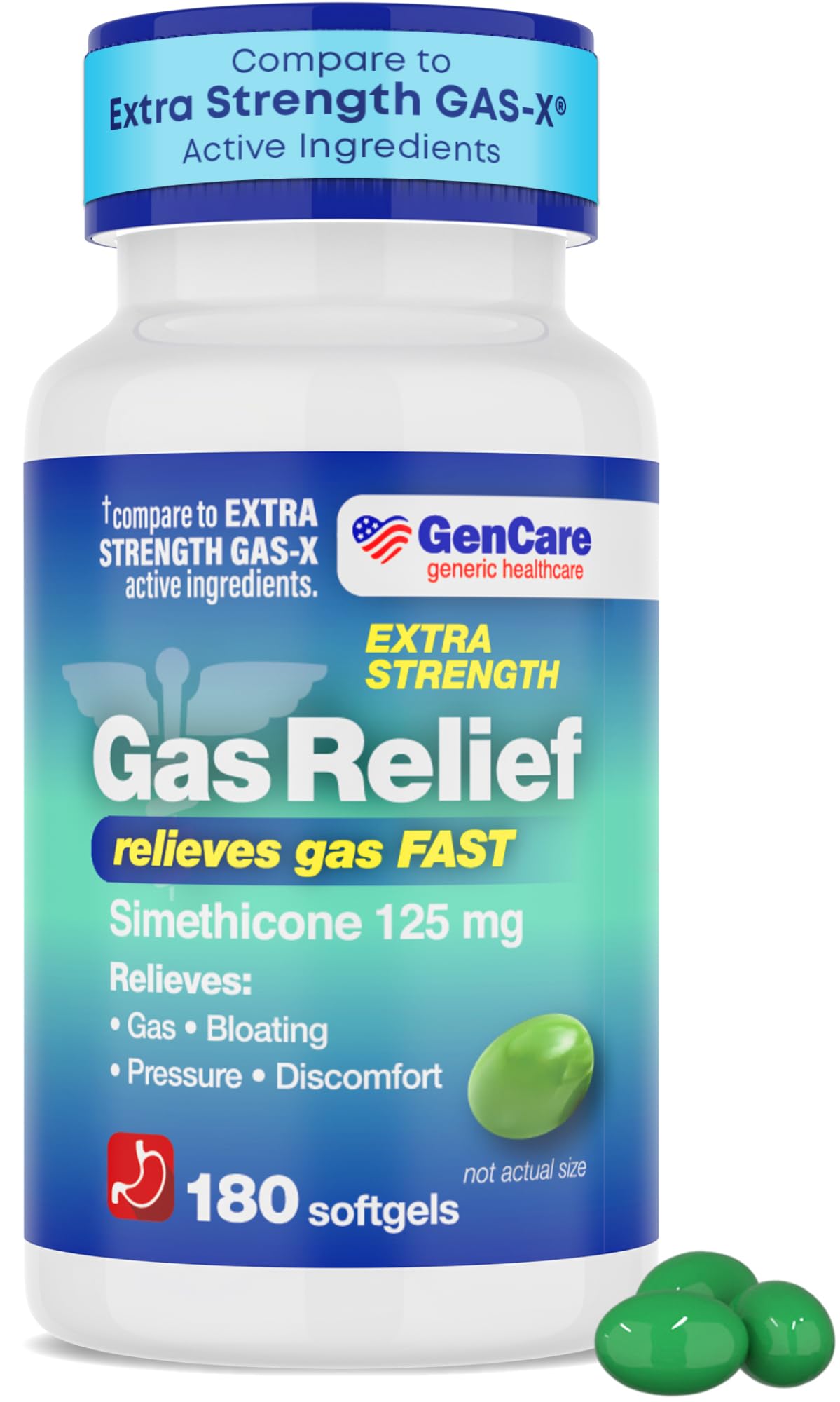 GenCare alivio de gases: botella de 180 capsulas para la familia