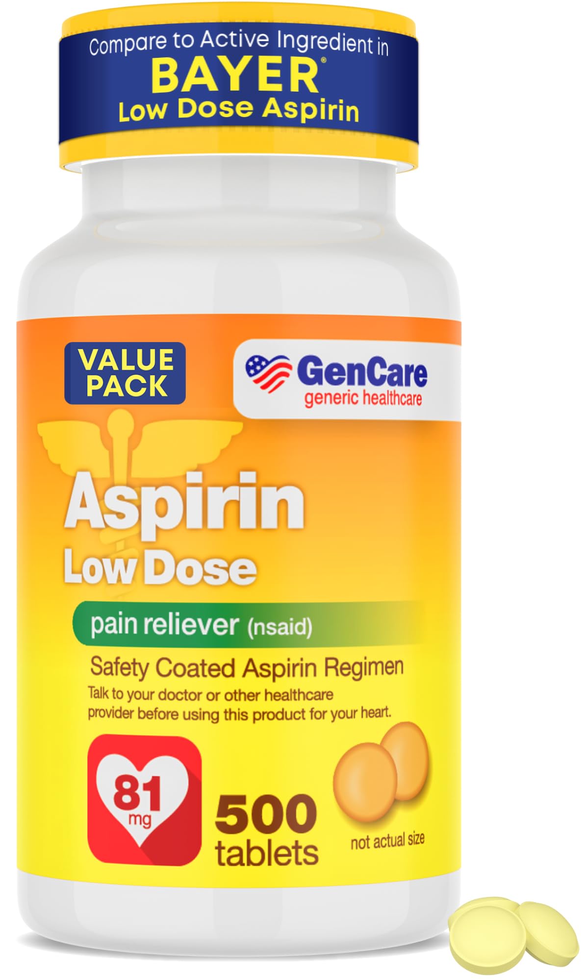 GenCare Aspirina 81 mg, botella, para alivio temporal del dolor