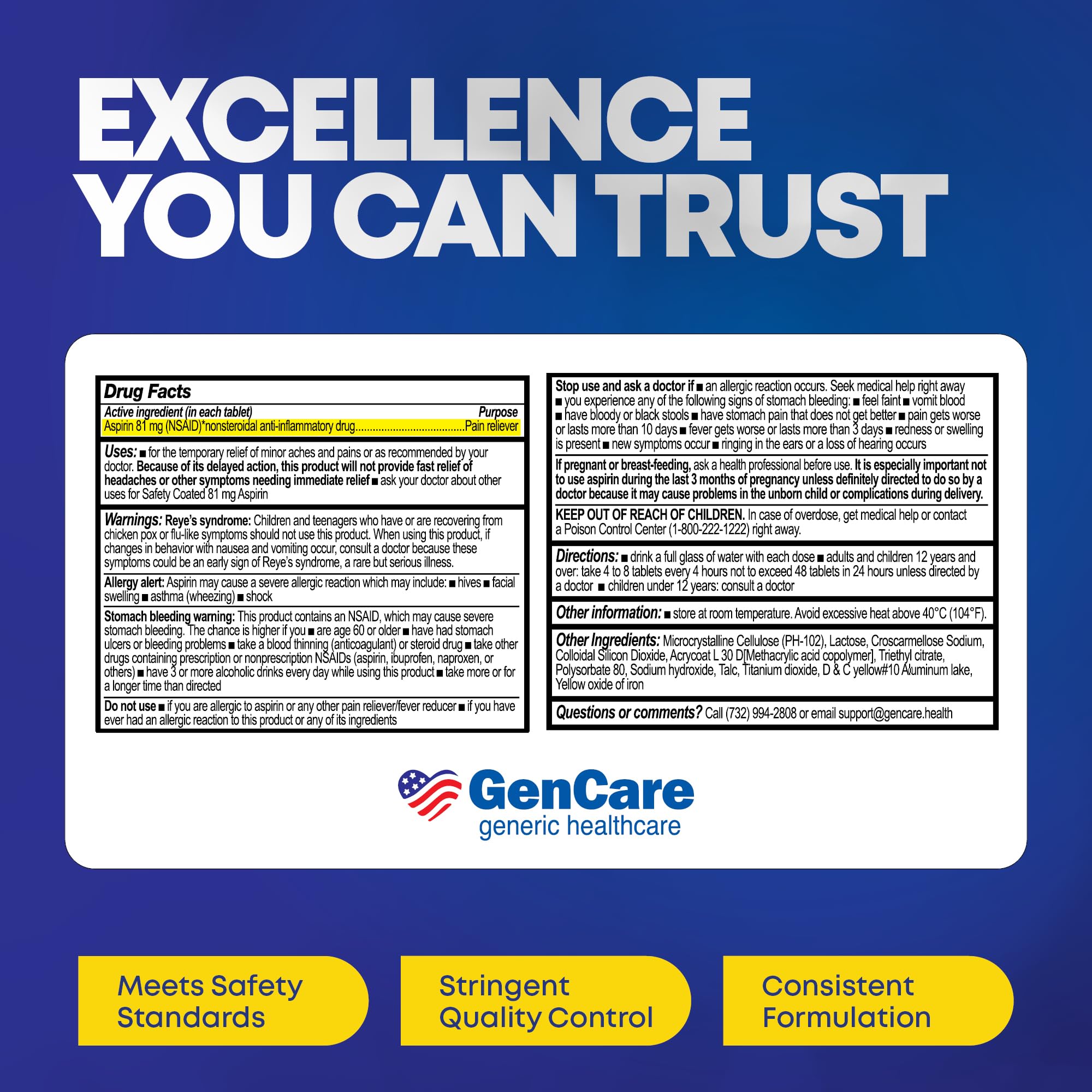 GenCare Aspirina 81 mg, caja de 1000 tabletas, opción de gran valor.