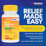 GenCare Aspirina 81 mg, etiqueta detallada, información clara para uso seguro.