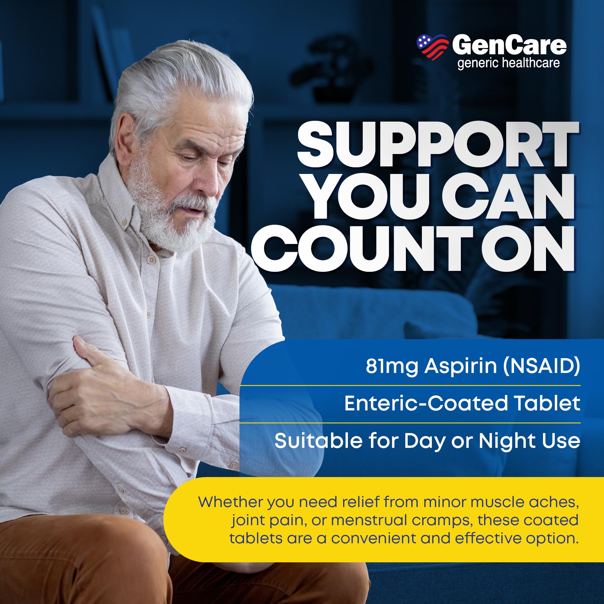 GenCare Aspirina 81 mg, pastillas pequeñas, fáciles de tragar