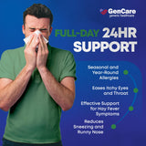 GenCare Cetirizina 10 mg, pastillas en vaso, alivio rápido para ojos irritados.