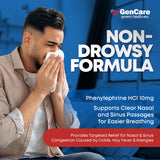 GenCare Descongestionante nasal PE: etiqueta de dosis 10 mg para precisión.