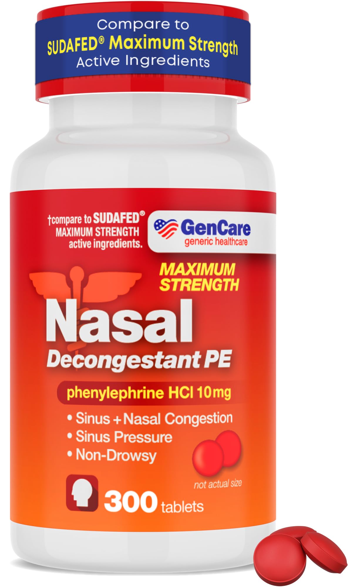 GenCare Descongestionante nasal PE: tableta en botella para alivio rápido de la congestión.
