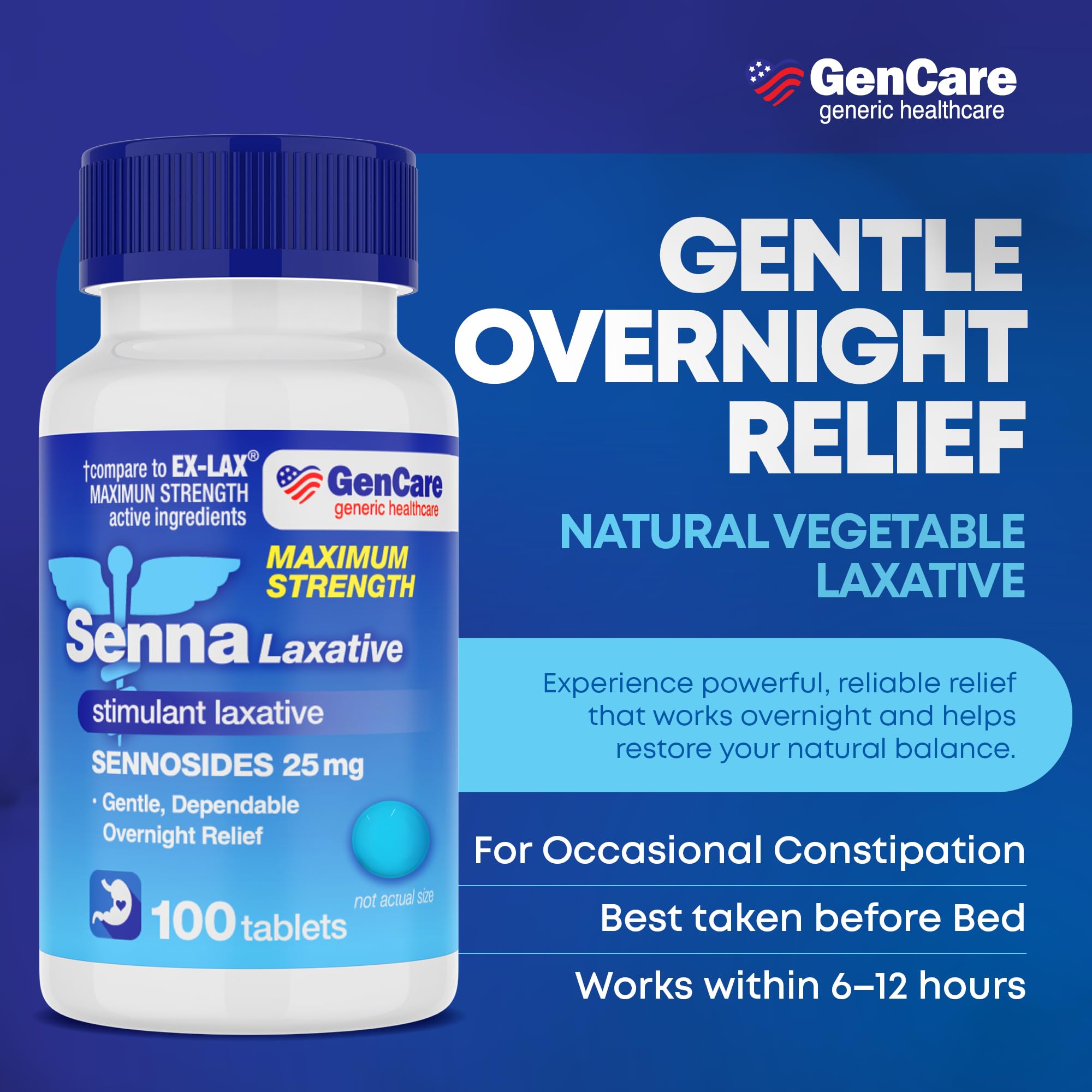 GenCare Senna 25mg botella: suministro práctico para uso ocasional.
