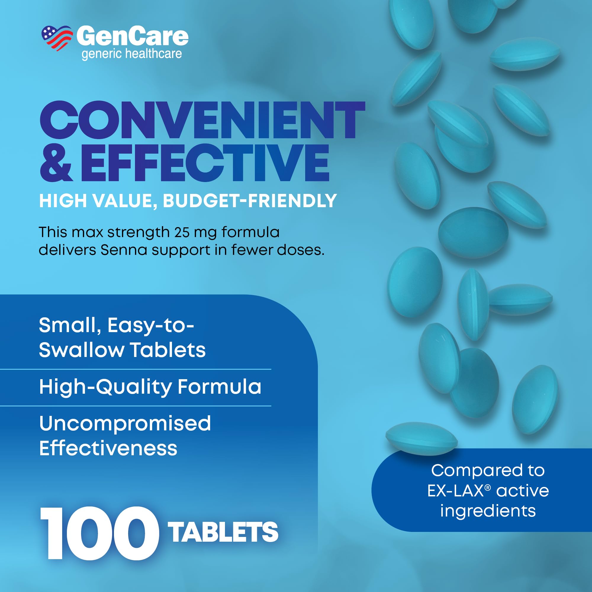 GenCare Senna 25mg tabletas nocturnas: apoyo digestivo durante el sueño.
