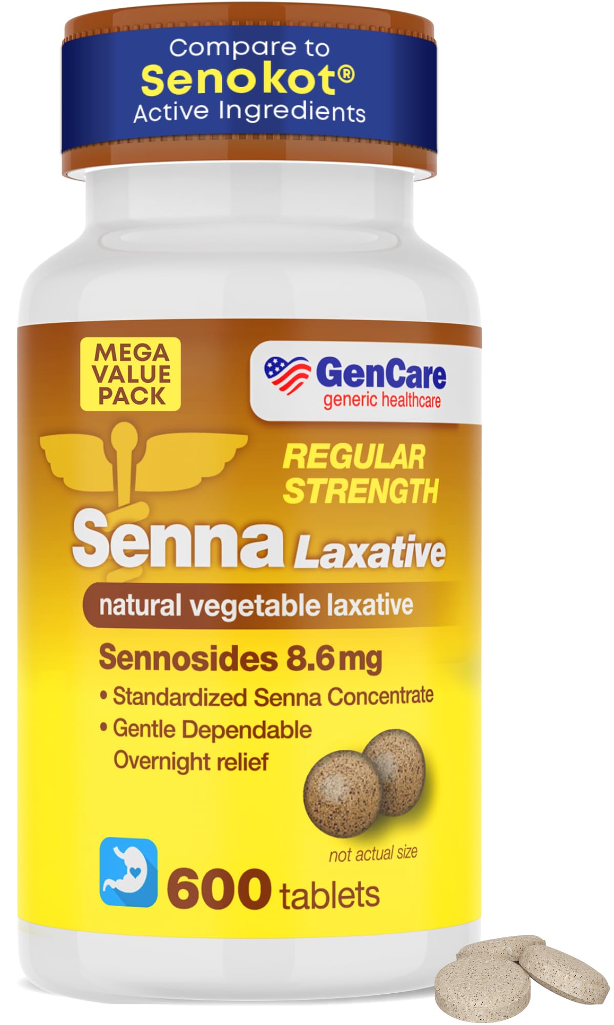 GenCare Senna laxante, envase de 600 tabletas para la familia.