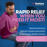 GenCare Simeticona 180 mg, cápsulas blandas alivian hinchazón estomacal.