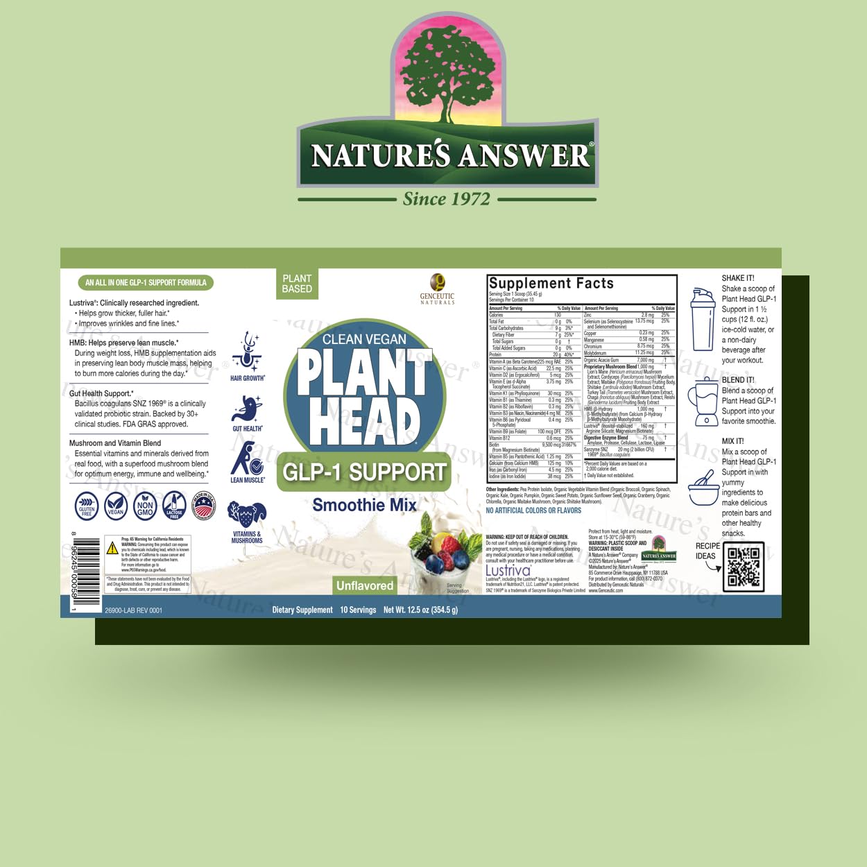 Envase de 12.5 onzas de Plant Head GLP-1 para dosis consistentes.