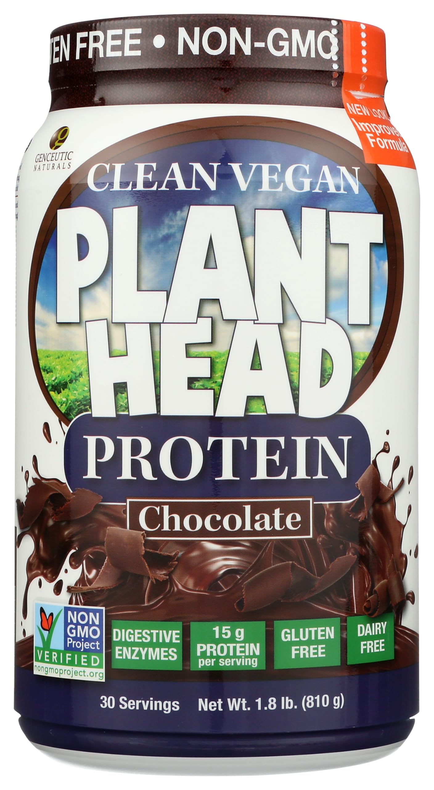 Proteína vegetal de Genceutic Naturals en botella chocolate para batidos diarios.