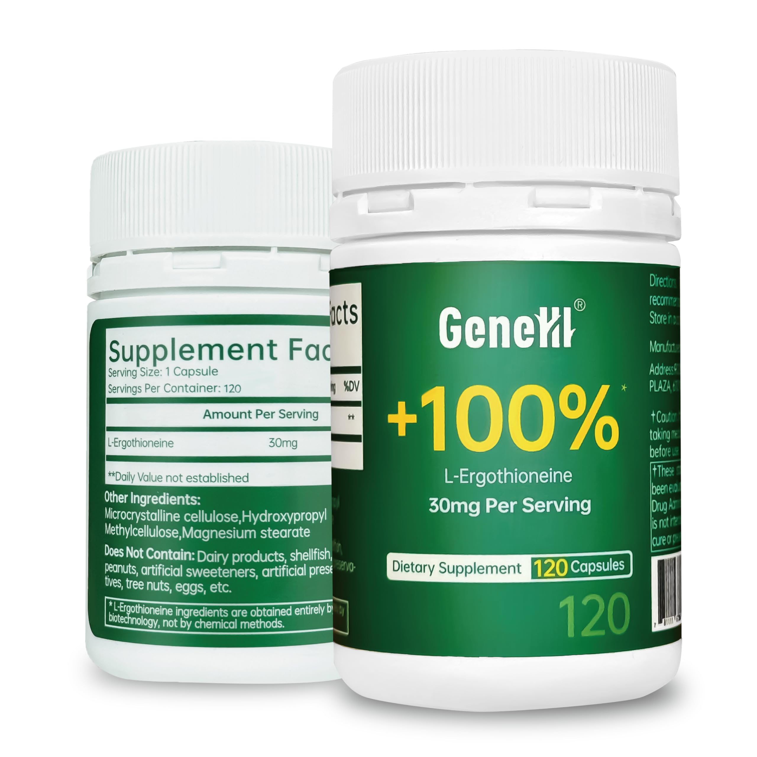 GENEIII Ergothioneína, cápsula en mano, posible apoyo a la vitalidad diaria y al bienestar mitocondrial